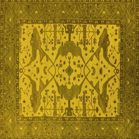 Ahgly Company Indoor Square Oriental Yellow Industrial Area Rugs, 8' Square