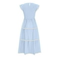 thumbnail image 6 of Summer Xqxayjr Ladies Summer Casual Smocked Midi Sundress Under $10 Flutter Short Sleeve High Waist Rickrack Tiered Flowy Beach Dresses Round Neck Trendy Spring Work Dresses, 6 of 8
