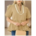 thumbnail image 5 of Womens Puff Sleeve Peplum Blouses Ruffle V Neck Summer Casual Tops Babydoll Loose Fit Shirts, 5 of 7