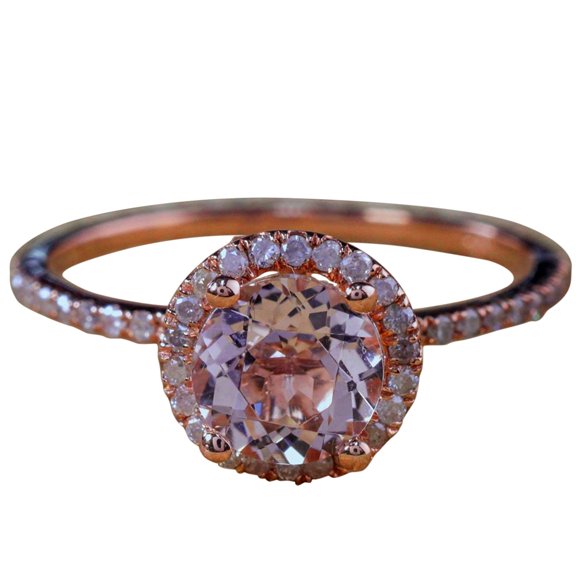 Huge Sale 1.50 Carat Morganite (Round cut Morganite) Diamond Halo Engagement Ring in 10k Rose Gold