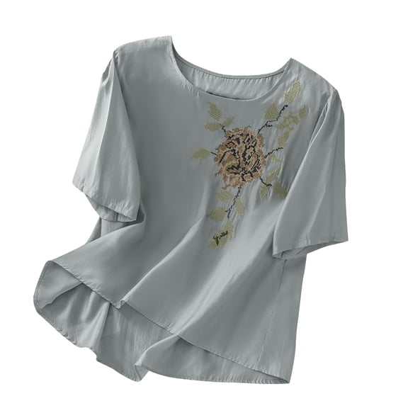 My Orders Cute Summer Tops for Women Floral Oversized Button Down Shirts for Women Summer Tees for Women 2025 Trendy Women Tank Tops Loose Petite Crew Neck Tops Grey