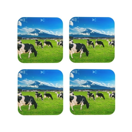 

Leather Coasters with Heat-resistant for Drinks Grazing Cows Mountain View Cup Coasters Cup Pad Mat for Tabletop Protection Coffee Table Office Desk and Housewarming Gift
