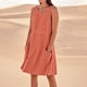 thumbnail image 4 of Vestido sin mangas estampado de lino para mujer: largo hasta la rodilla, estampado floral, bolsillos, ropa de verano para la playa., 4 of 7