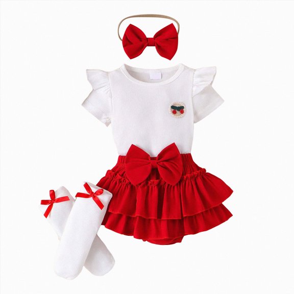 Ymyiu Baby Girl Summer Outfit Girl Newborn Clothes Girl Outfits Infant Baby Girl Clothes Summer Romper Dress Shorts Set 1 3 Months (Red,1-3 Months)
