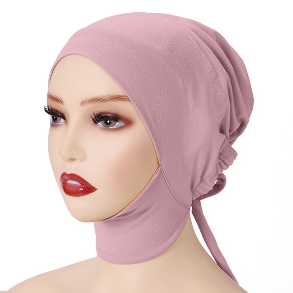 Xfvqtps Women Turban Hijab with Tie-Back Closure Islamic Muslim Solid Color Soft Head Wraps Pink