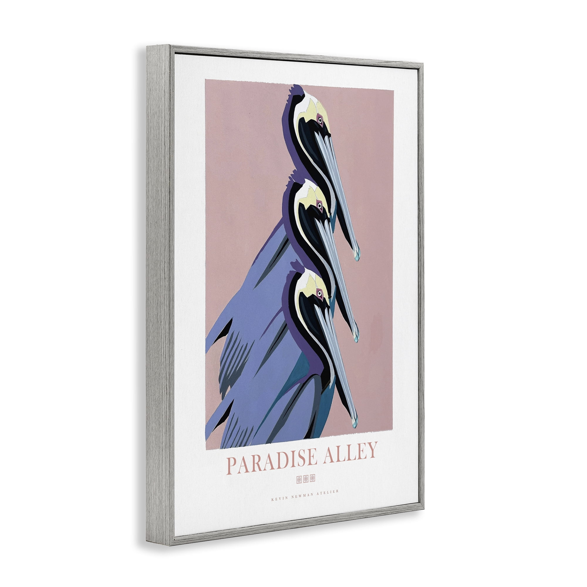 Stupell Industries Paradise Alley Pelican Trio Gray Framed Giclee Art, design by Jadei Graphics