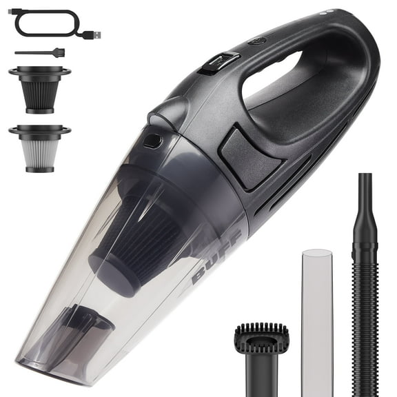 BUFF Handheld Cordless Vacuum Cleaner w/ LED Light, USB Charging, Multi-Surface - Black, New