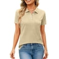 thumbnail image 6 of Women's Short Sleeve Collared Polo Shirts Cotton Quick Dry Tennis Tops Lightweight Breathable Summer Casual Shirts, #01 Khaki, XXL, 6 of 6
