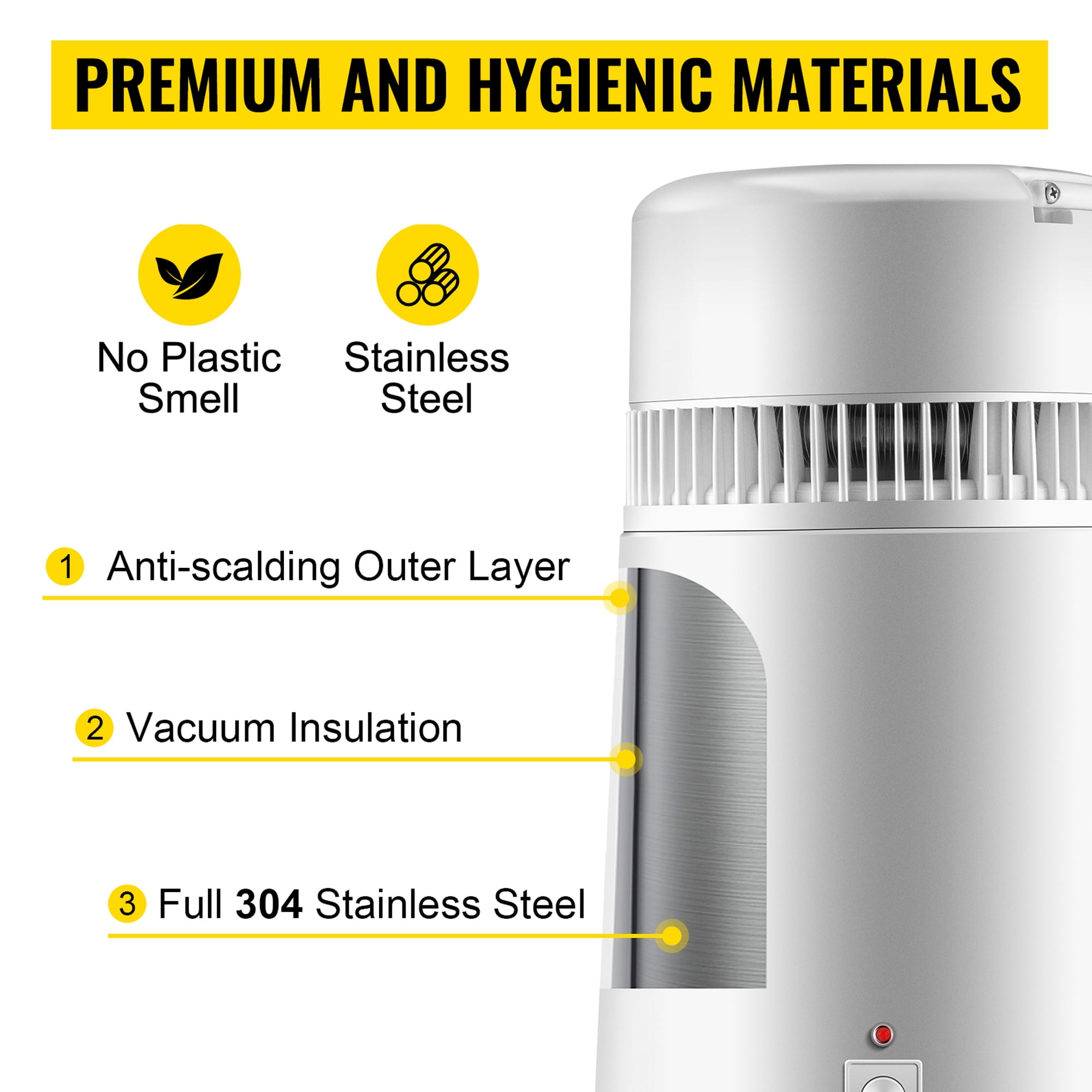 SIHAO Water Distiller, 4L/1.1Gal Distilled Water Machine, 750W Pure Water Distilling w/BPA Free Plastic Container, Countertop Distilled Water Maker, White