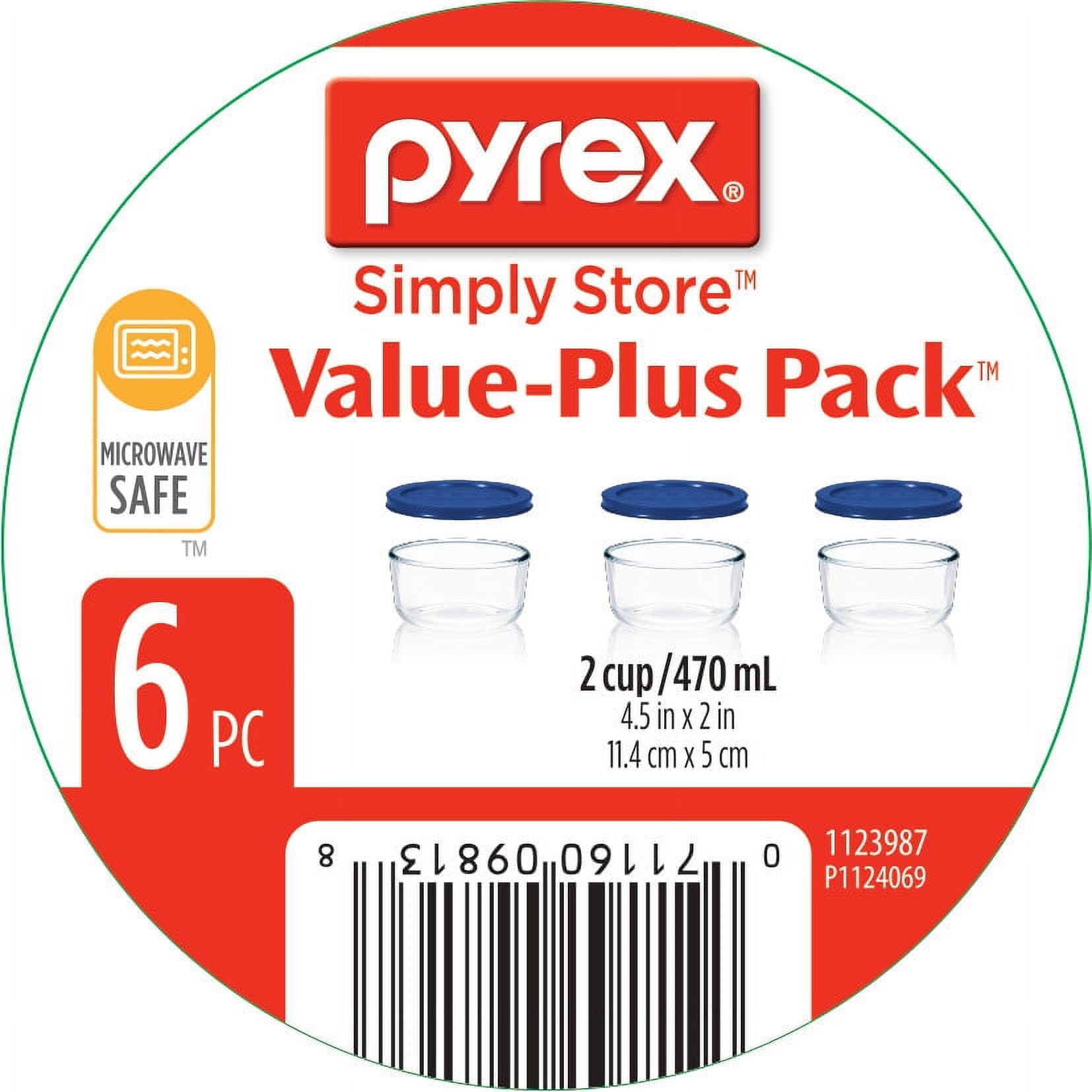 Pyrex Simply Store 2-Cup Glass Storage Container Set with Lids (6-Piece)