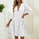 thumbnail image 2 of Vestido de Verano 3/4 Manga para las Mujeres Cuello en V Lino Vestido Suelto, Suelto Vestido Fluido para las Mujeres con Bolsillos Color Sólido, 2 of 7