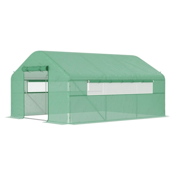 SAZYY 13'x10'x6.5' Tunnel Greenhouse Hoop House with Upgraded Galvanized Steel Frame & Large Windows, Outdoor Walk-in Plant Growing Shelter, Green