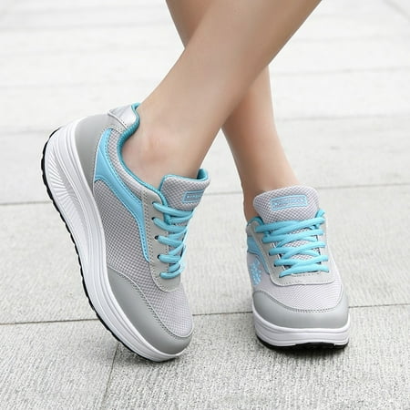 

the shoes Fashion Women Mesh Heightening Shoes Soft Bottom Rocking Shoes Sneakers