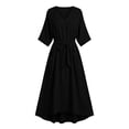 thumbnail image 5 of Lmueinov Women's 100% Polyester V Neck 3/4 Sleeve Maxi Dress, Adjustable Tie Waist Flowy A-Line Long Dress with Pockets for Beach Vacation Casual Wear S-3XL, 5 of 5