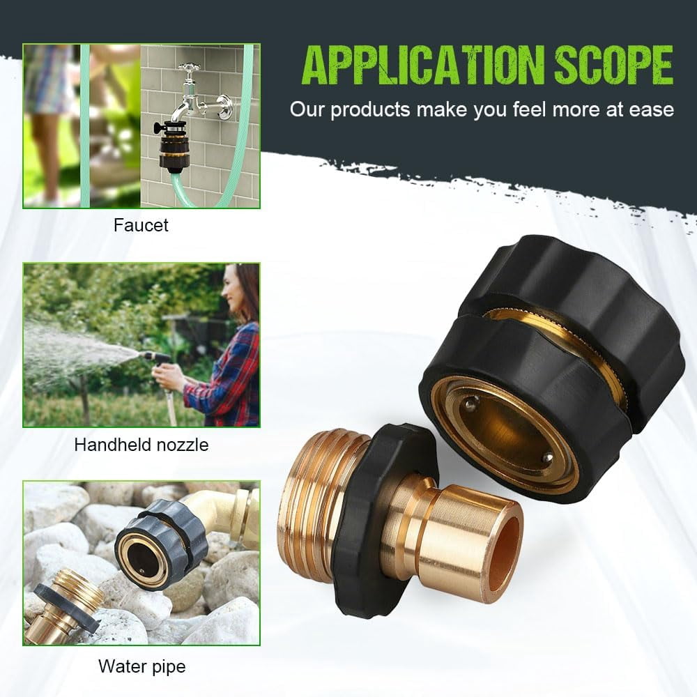 Garden Hose Quick Connector, 2026 Upgrade Heavy Duty Solid Brass 3/4 Inch Quick Connect Hose Fittings, Universal Leak-Proof Fittings for Instant Connection (A-4Pcs)