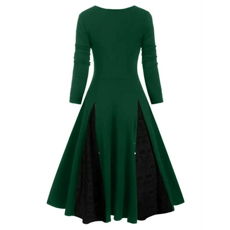 

Fsqjgq Floral Dresses Casual Ladies Plus Size Dress Long Sleeve Patchwork Lace Panel A Line Dress Sweetheart Neck Vintage Loose Dress Formal Maternity Dress Polyester Green S