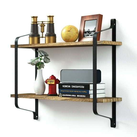 2 Tier Industrial Retro Bookshelf Black Wall Ceiling Mounted Open Bookshelf Parts Bracket Iron Pipe Shelf