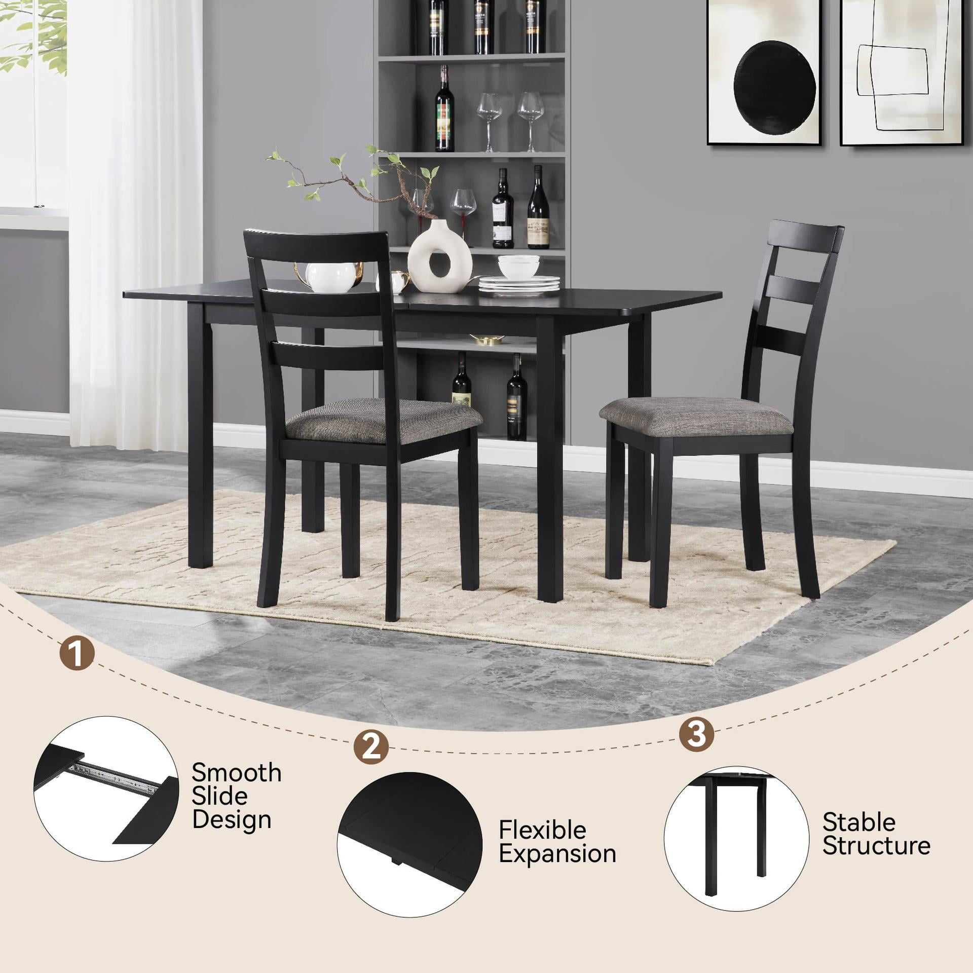 Lisonu 59" Extendable Dining Table, Modern Black Wooden Kitchen Table for 4-8 People, Space-Saving Expandable Table for Dining Room, Home Office & Small Living Spaces