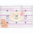 thumbnail image 1 of Metal Light Switch Wall Plate Outlet Cover (2 Teddy Bears With Love Heart Balloon Flower Pink Stripes - Triple Toggle), 1 of 2