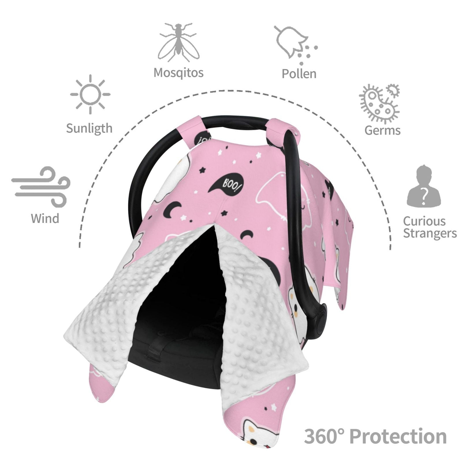 Car Seat Cover Baby - kawaii_kitten_ghosts_pattern Breathable Infant Car Seat Cover for Baby Carseat, Lightweight Comfort Baby Essentials Must Haves Newborn Stuff for Girl Boy
