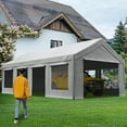 thumbnail image 5 of Quictent 13x25 ft Heavy Duty Carports with Side Zipper Doors & Snowproof Steel Cables & Ventilated Windows, Waterproof Storage Shelter for Outdoor Equipment, Gray, 5 of 9