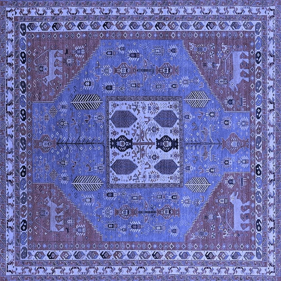 Ahgly Company Machine Washable Indoor Square Oriental Blue Industrial Area Rugs, 8' Square