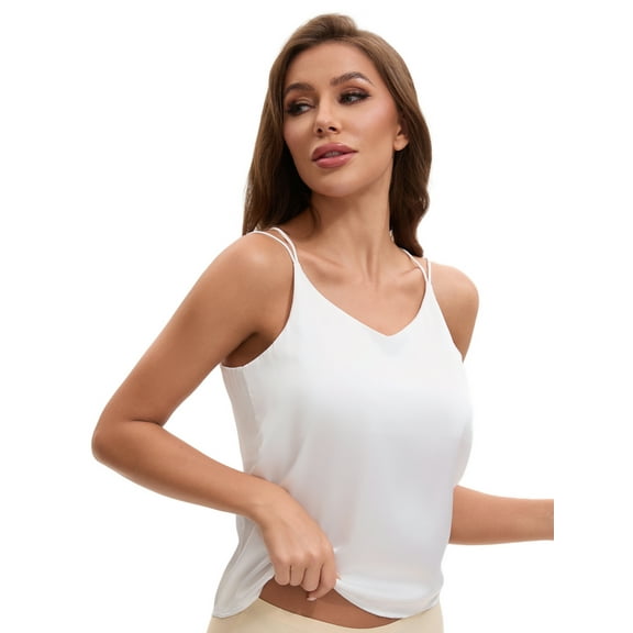 Unique Bargains Women's V Neck Wide Strap Loose Fit Camisoles S White Y1