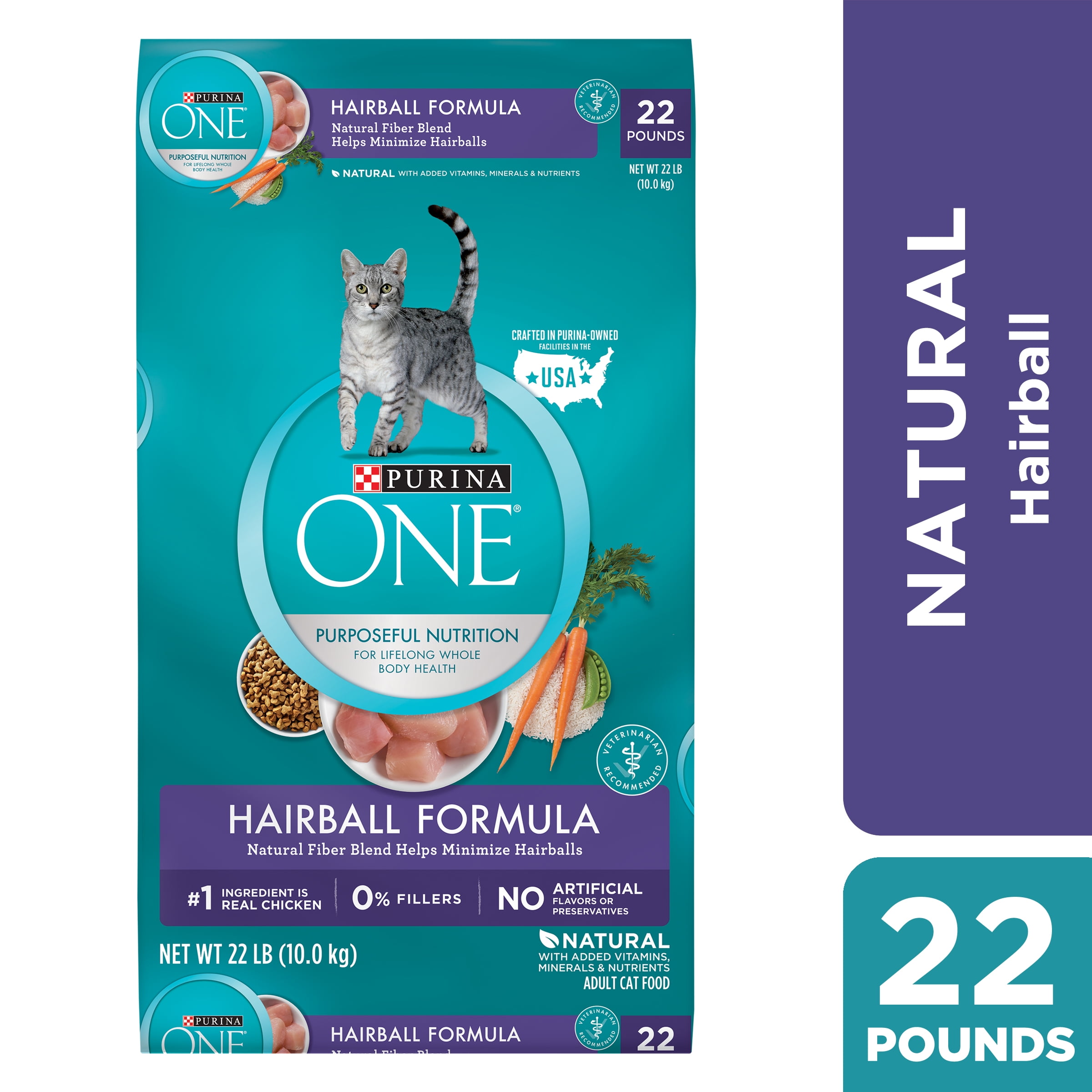 Purina ONE Natural Dry Cat Food, Hairball Formula, 22 lb. Bag Walmart