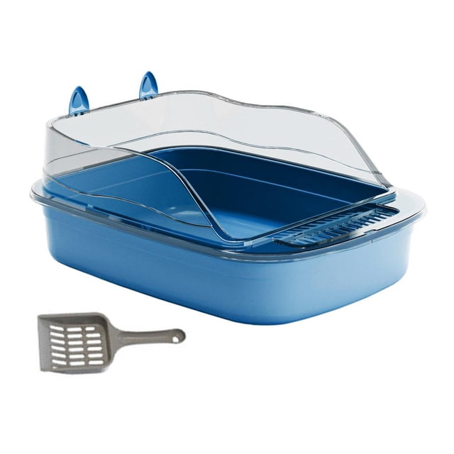 Bandeja de arena para gatos abierta, antisalpicaduras, con forma de dibujos animados y alta capacidad azul