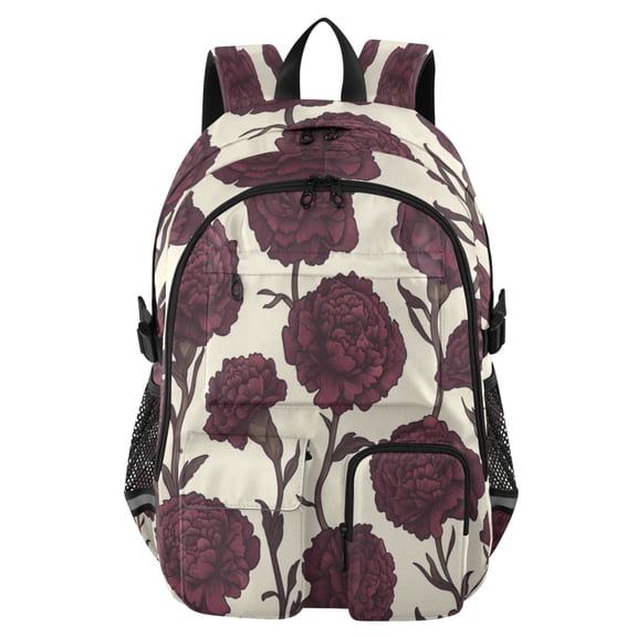 30L Backpack Durable Computer Bag for College & Travel Lightweight Daypack Fits 15.6" Laptop Red Carnations Pattern
