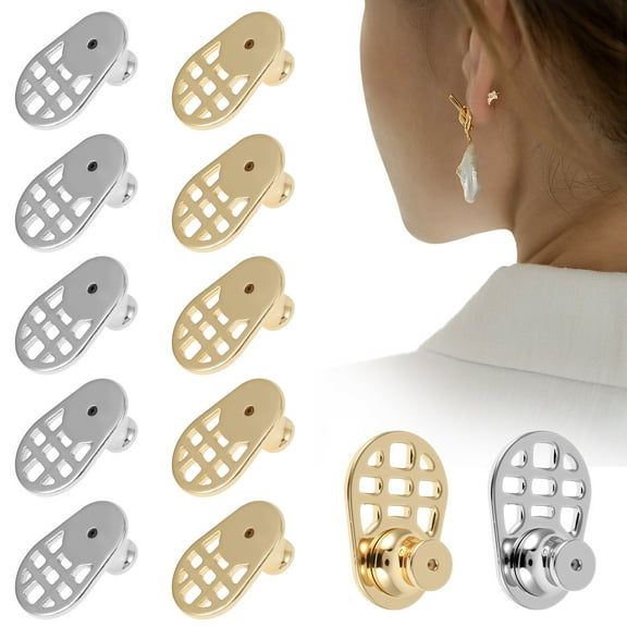 12Pcs Brass Earring Back for Droopy Ears with Silicone Core Grid Pattern Earring Lifter for Droopy Ears for Earlobe 6 Gold and 6 Silver