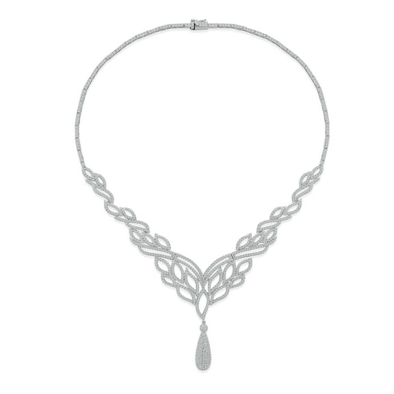 Bling Jewelry Womens Art Deco Leaf Collar Necklace with Teardrop CZ Silver