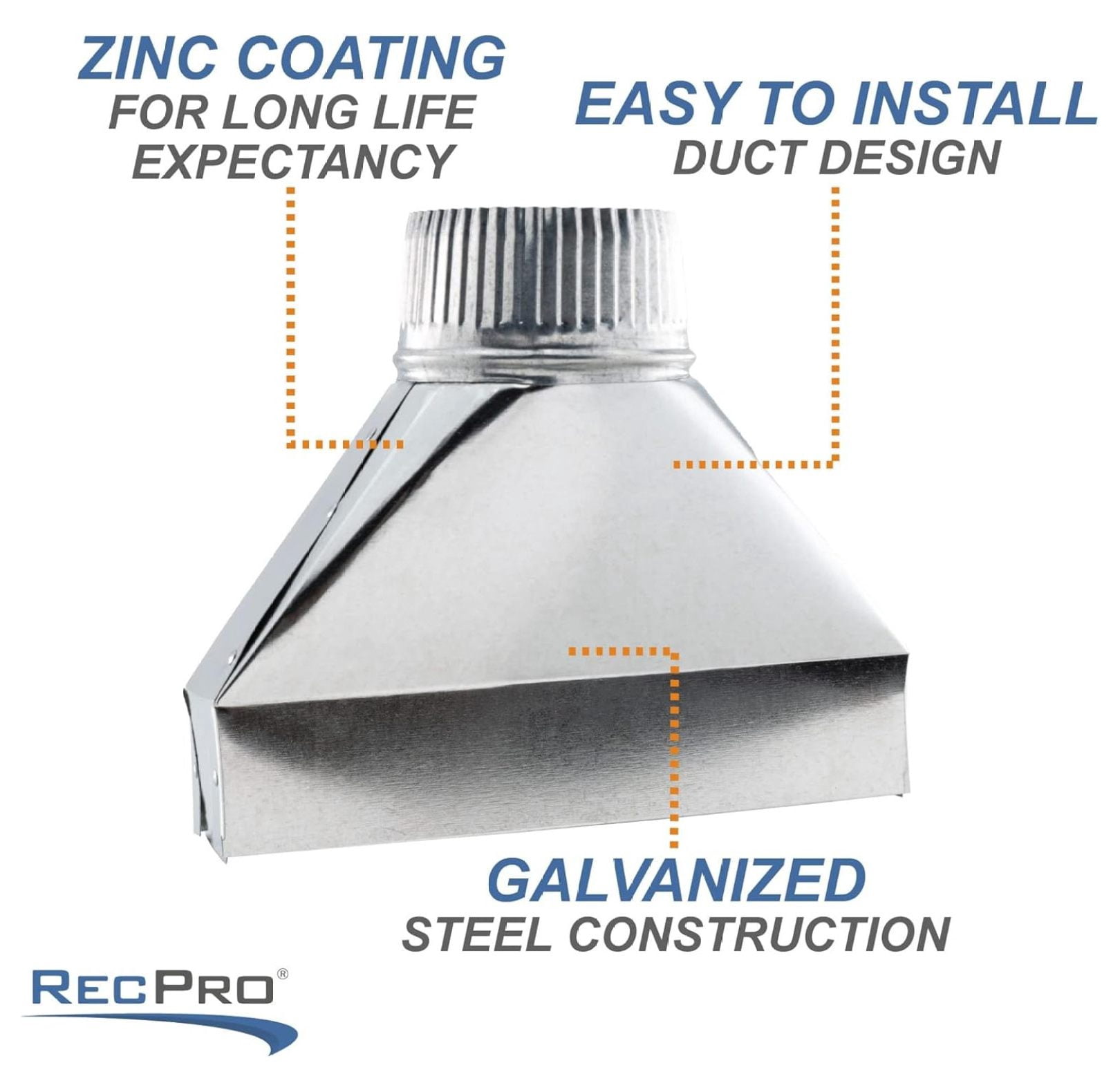 RV Ducting 4-Inch Straight Register Boot | Straight Crimped Boot | Galvanized | 2-1/4" x 10" x 4"