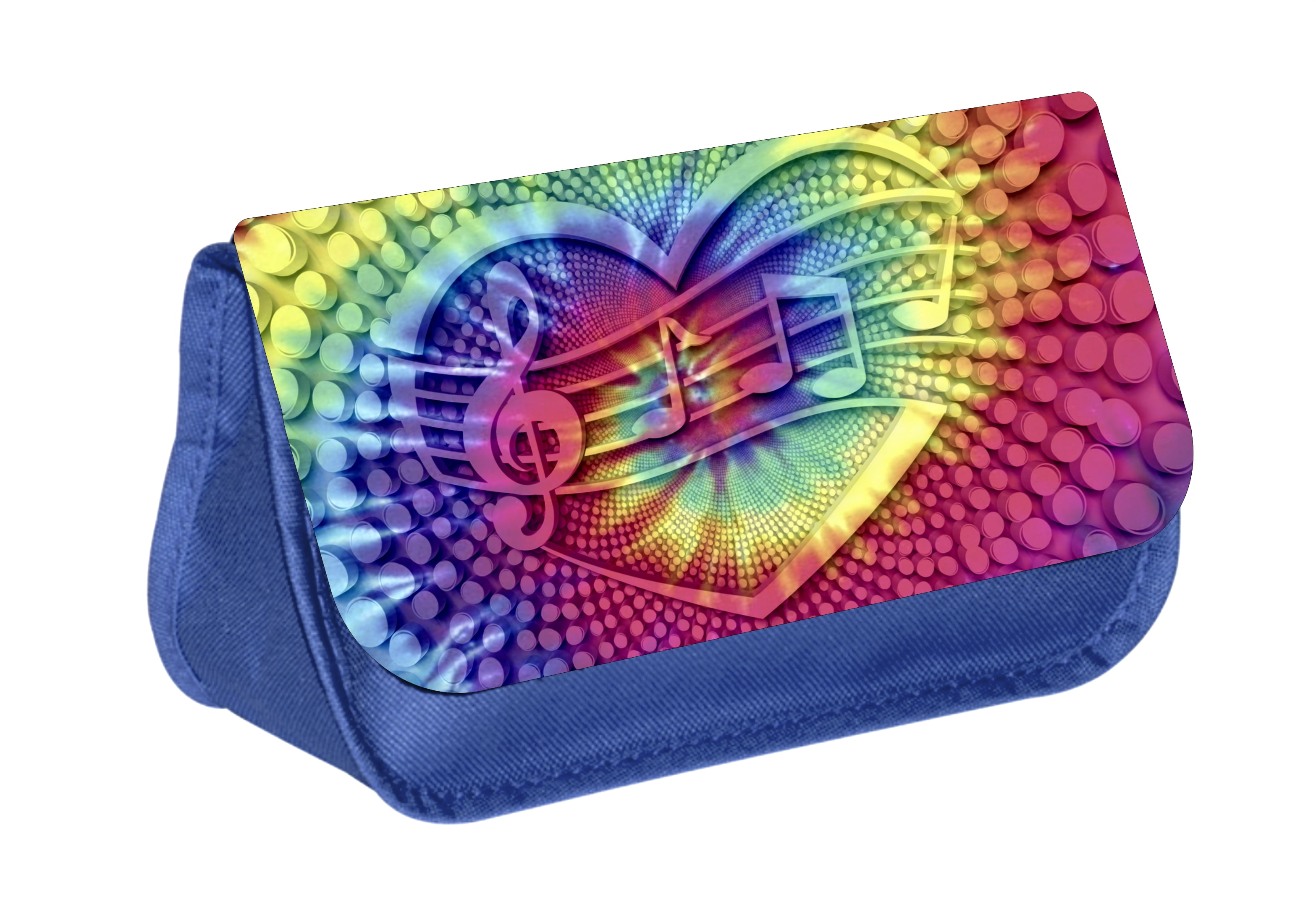 Musical Tie Dye - Girls Blue Pencil Case with 2 Zippered Pockets and ...
