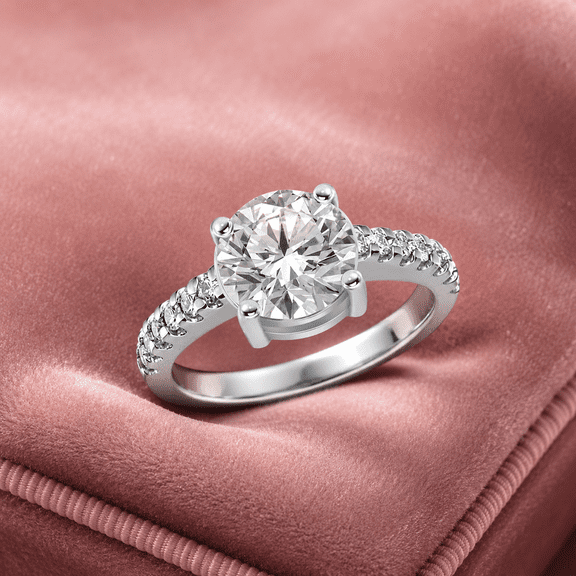 Mooneye 1.30 Carat Round Cut Moissanite Engagement Ring 925 Sterling Silver Pavé Band Solitaire Ring for Women