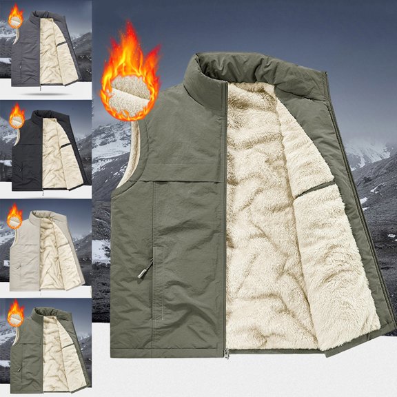 Zysthvn Full Zip Jackets for Men Lightweight Warm Casual Workwear Winter Vest Jackets for Men Sleeveless Solid Stand Collar with Pockets Vests, Beige M