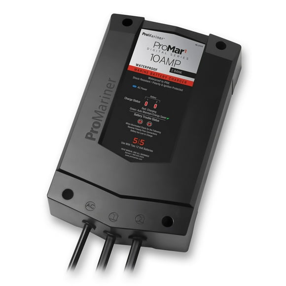 Pro Mariner Battery Charger 31510 ProMar1 DS; For 12 Volt Marine Batteries; 2 Bank Charger; 120 Volt Power Supply; 4 Step Fully Automatic; 10 Amp Charging Current; Waterproof; 6 Feet Length Cable