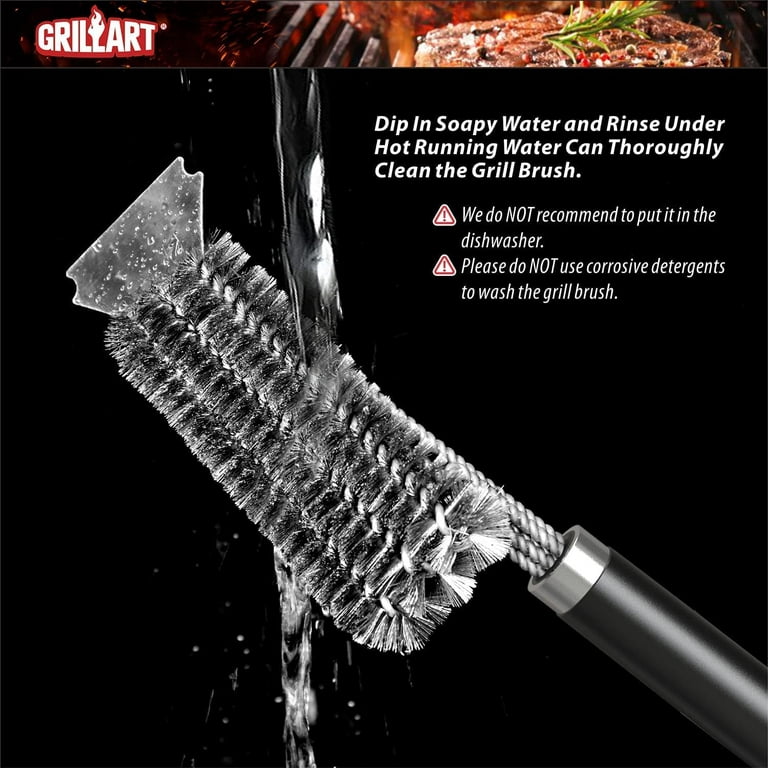 Grillart Grill Brush Bristle Free - Safe BBQ Cleaning Grill Brush and Scraper - 18 Best Stainless Steel Grilling Accessories Cleaner for Weber Gas/Ch