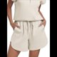 thumbnail image 2 of Pantalones Cortos Deportivos con Cordón para Mujer, de Cintura Alta, para Hacer Ejercicio en Verano, con Bolsillos. Cremoso M, 2 of 7