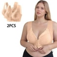 thumbnail image 2 of 2 Pack Womens Plus Size Bras Front Closure Wireless Lace Comfortable Breathable Thin Padded Seniors Underwear (5XL, 2PC-Beige), 2 of 8