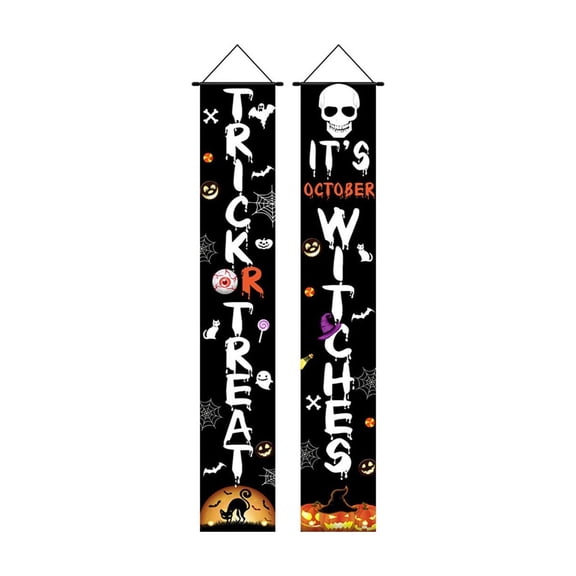 Clearance Hangs under $5,Halloween Couplet Scary Atmosphere Skeleton Couple Halloween Decorations Hanging Flags