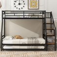 thumbnail image 2 of Elitezip Twin Over Full Bunk Bed with Twin Size Trundle and Storage Staircase, Heavy Duty Metal Bunk Bed Frame with Safety Guardrail, Space-saving Bunk Bed for Teens, Adults, Noise Free, Black, 2 of 7
