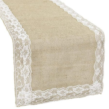 

1 Pc Burlap Lace Table Runner 13 x 108 - Natural & White for Wedding Event or Home Decor