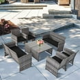 thumbnail image 1 of Gymax 8PCS Patio Outdoor Rattan Conversation Furniture Set w/ Black Cushion, 1 of 10