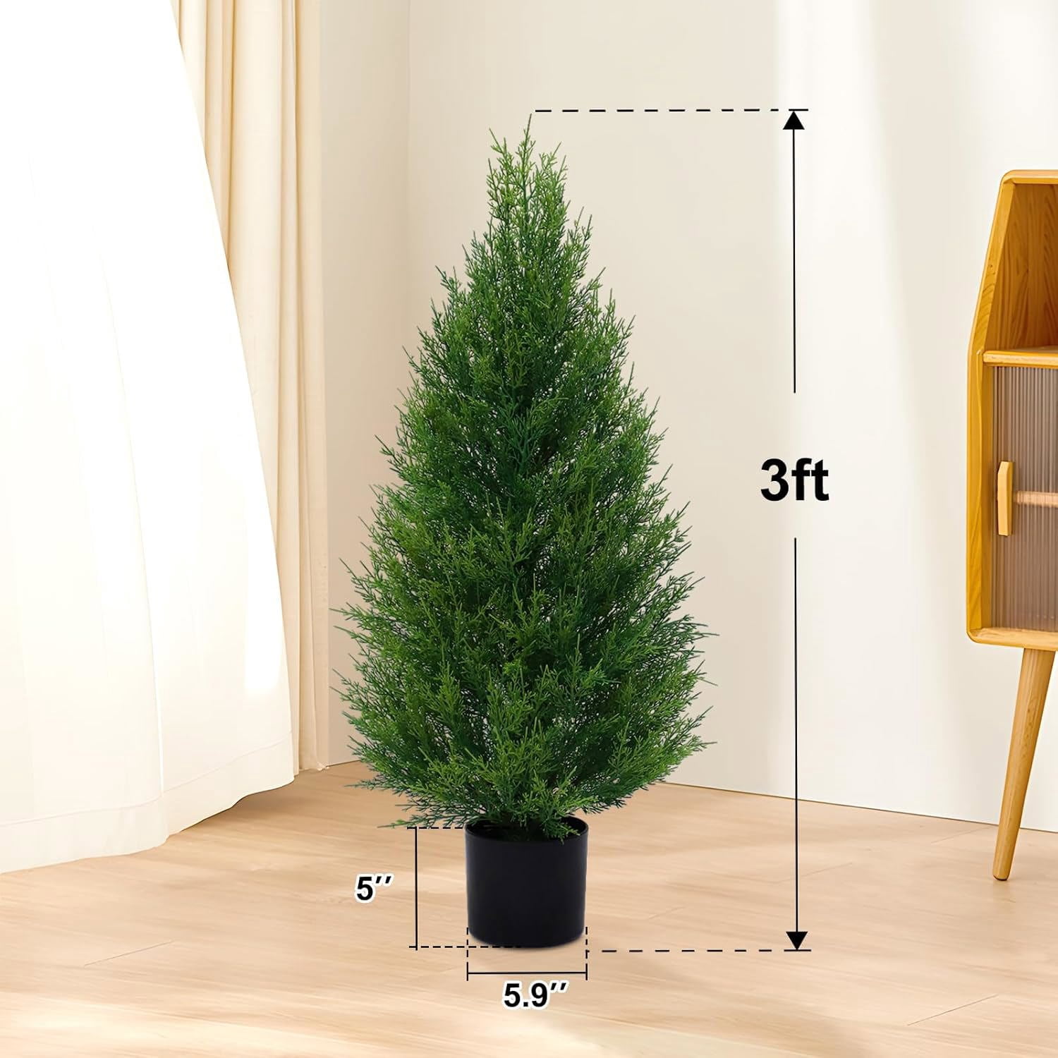ROMSWI 2 Pack 3FT Artificial Cedar Topiary Trees with Full Realistic Leaves, Faux Plants for Home Front Door Porch Patio Garden