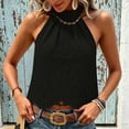 thumbnail image 5 of TEAJOPSUU Tank Tops for Women Halter Neck Embroidered Lace Cropped Tank Tops Bohemian Style Casual Sleeveless Shirts Loose Fit Summer Solid Color Blouses Black, 5 of 6