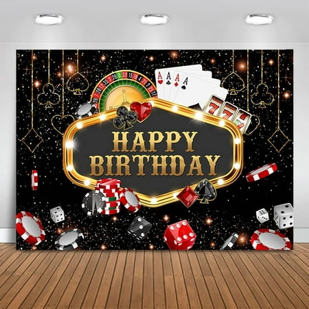 Image of Casino Birthday Backdrop Las Vegas Casino Night Birthday Background Casino Poker Birthday Party Decorations Banner Photo Studio Props (7x5ft)