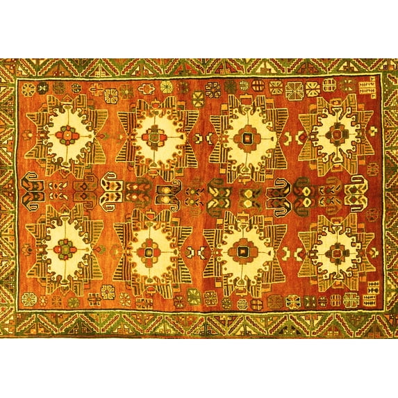 Ahgly Company Machine Washable Indoor Rectangle Persian Yellow Traditional Area Rugs, 6' x 9'