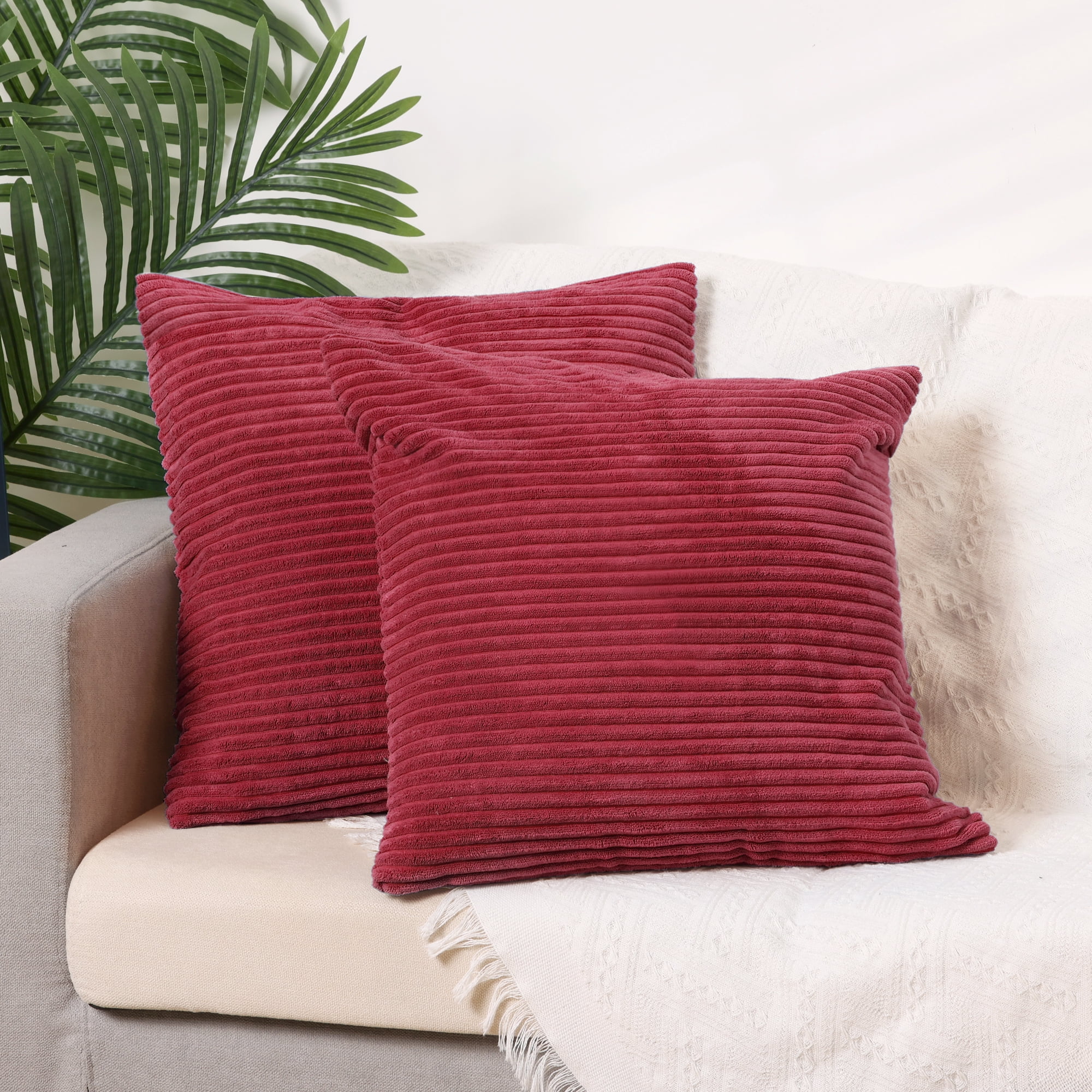 Unique Bargains Sofa Living Room Corduroy Decorative Throw Pillow Covers (2 Count) Burgundy 16" x 16"