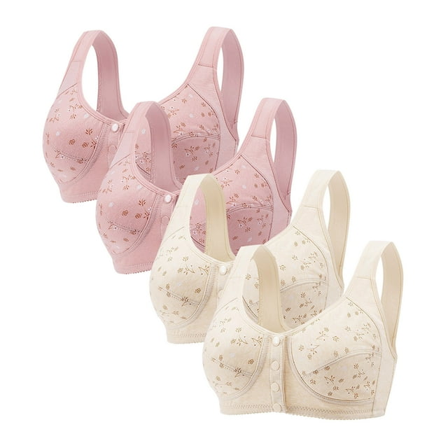 Diufon 4 Pack Wide Strap Bra for Women Everyday Front Closure Wireless Full Coverage Bras Push Up Seamless Bra